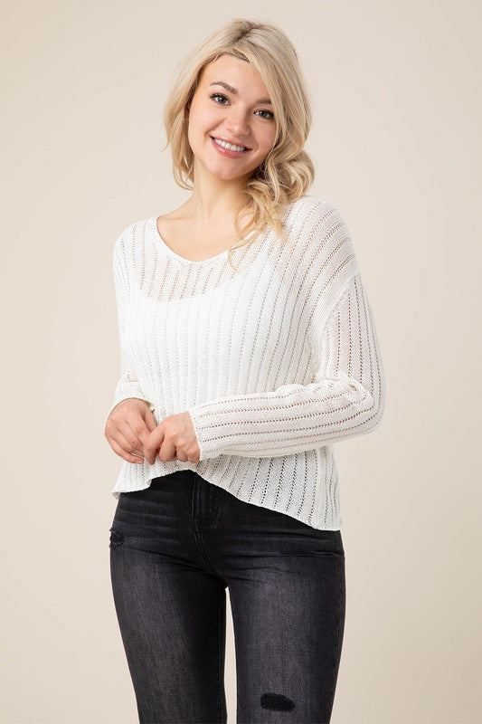 Variegated rib V neck sweater