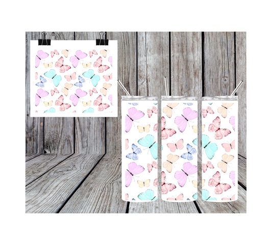 20oz Sublimation Tumbler - Multicolored Butterflies