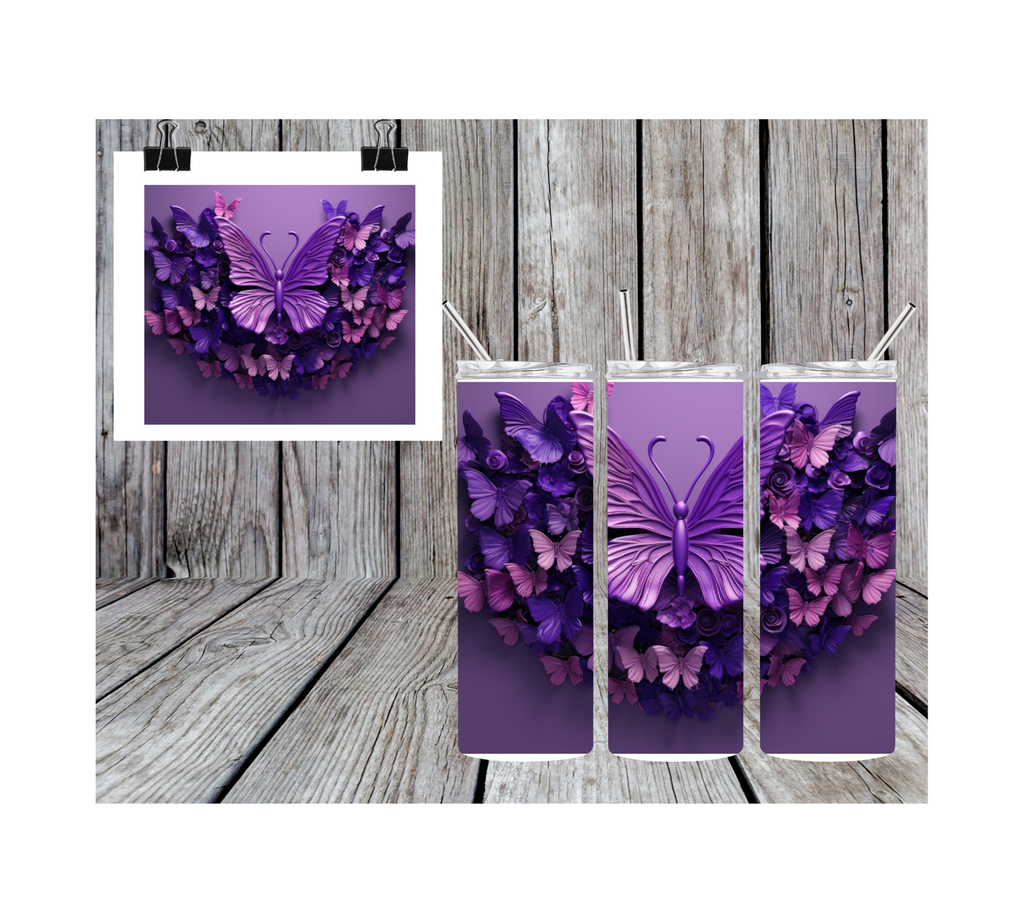 20oz Sublimation Tumbler - Purple Butterfly