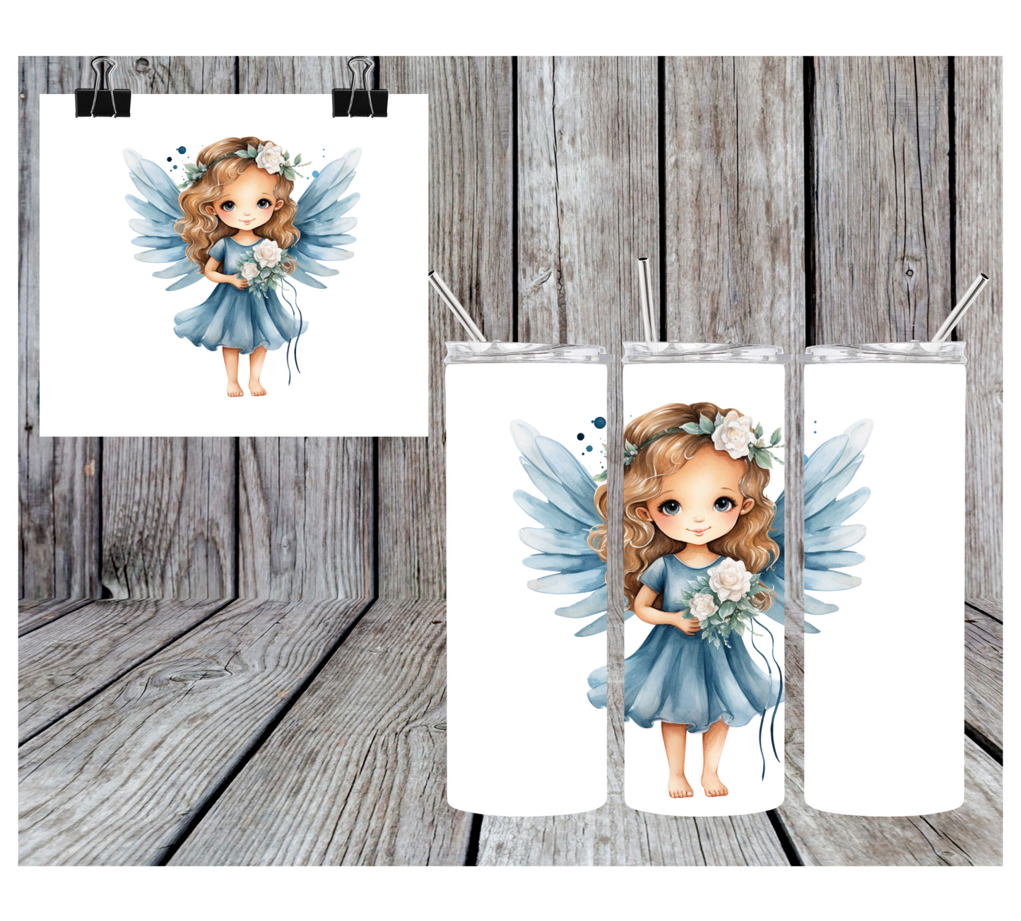 20oz Sublimation Tumbler - Angel with Wings - Blue