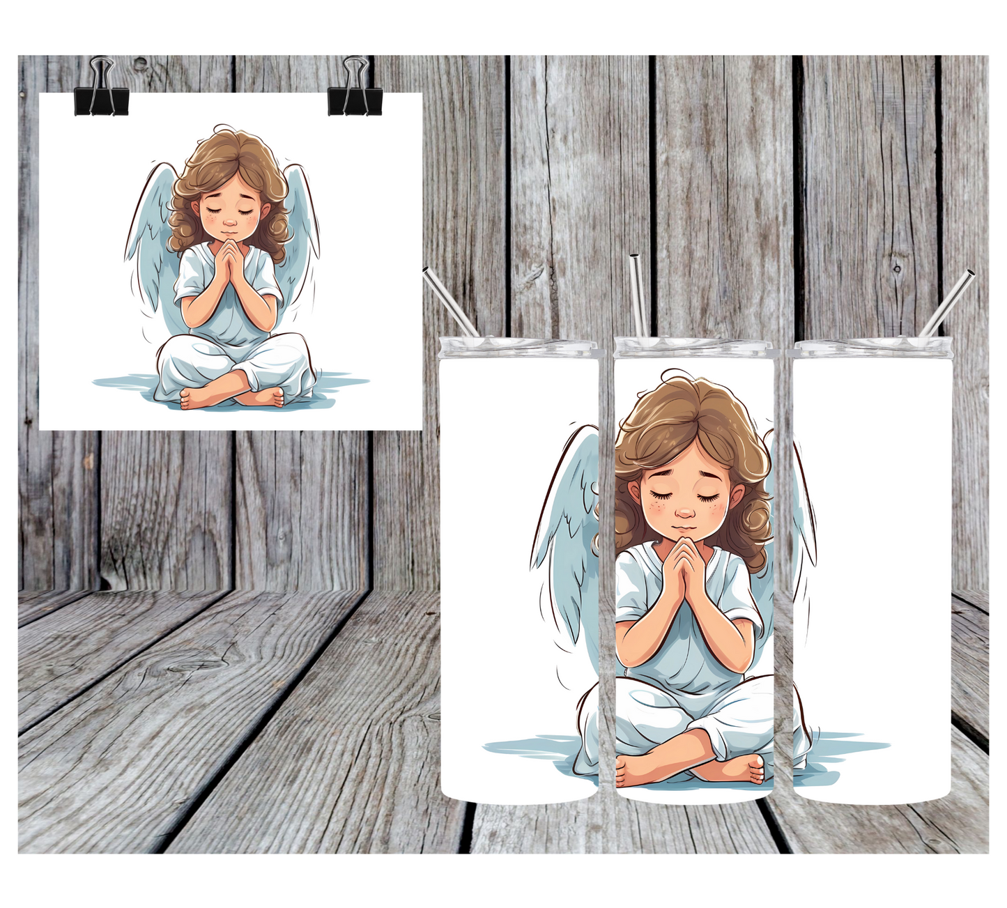 20oz Sublimation Tumbler -Praying Angel with Wings