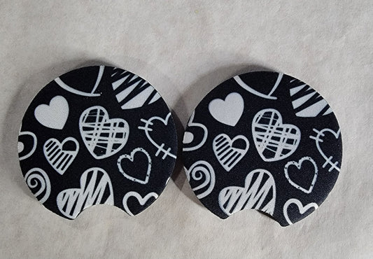 Car Coasters - Black and White Heart