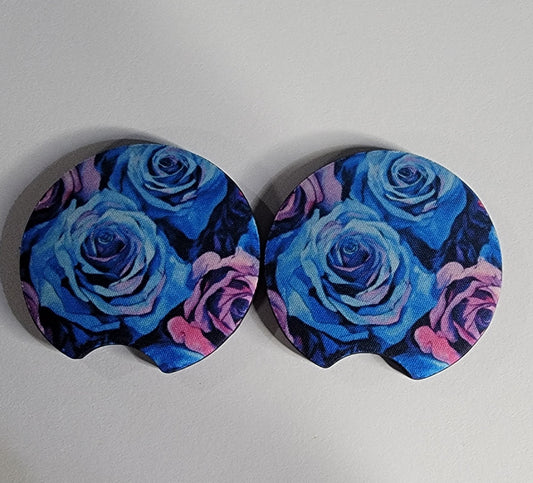 Car Coasters -Blue and Purple Roses