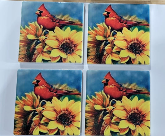 Sublimation Set of 4 Coasters - Cardinal and Sunflower