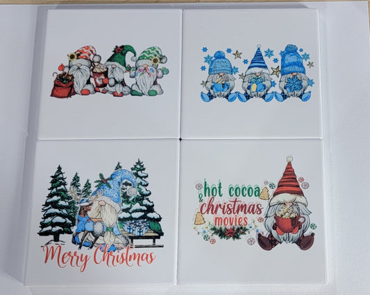 Sublimation Set of 4 Coasters - Christmas Gnomes