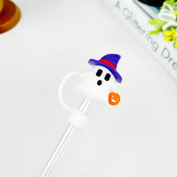 10mm Straw Topper - Ghost with Witch Hat