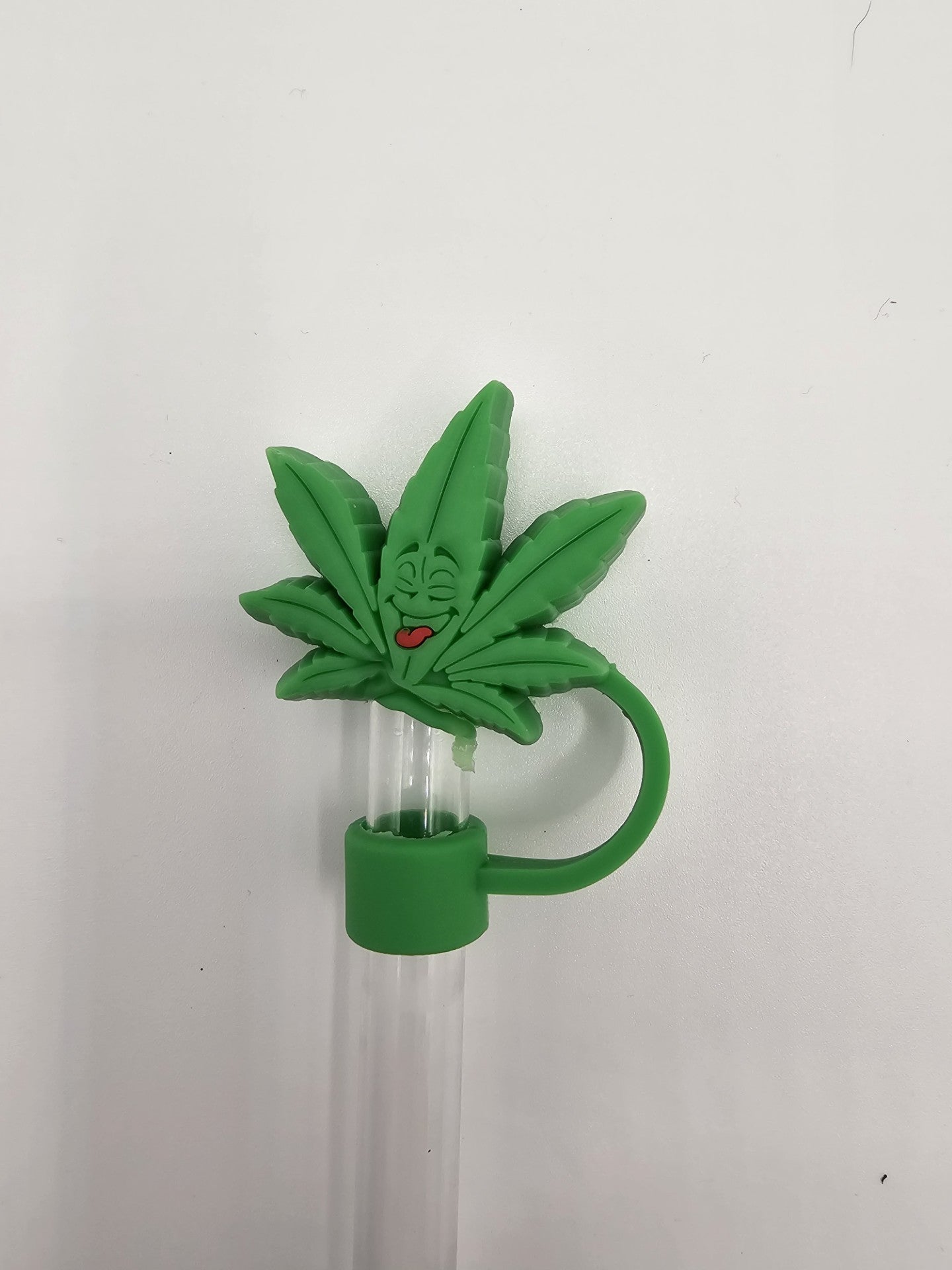 10mm Straw Topper - Green Leaf Laughing Face