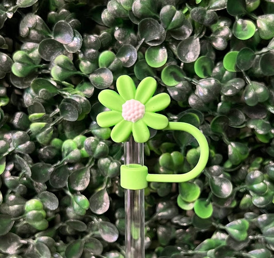 10mm Straw Topper - Green Daisy w/White Center