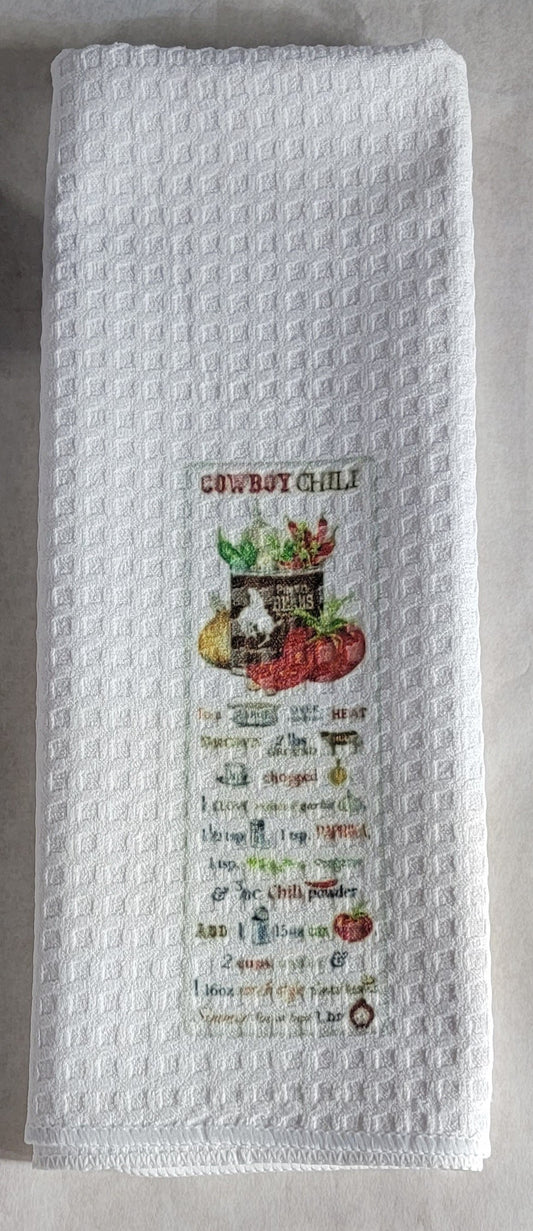 Sublimation Microfiber Dish Towel  28"L x 16"W- Cowboy Chili Recipe