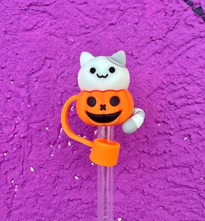 10mm Straw Topper - Jack O Lantern & Kitten