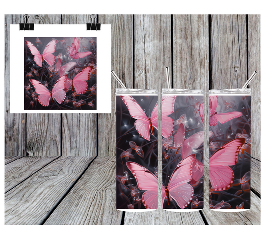 20oz Sublimation Tumbler - Black and Pink Butterfly