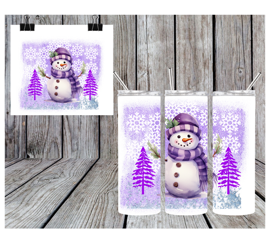 20oz Sublimation Tumbler -Purple Snowman