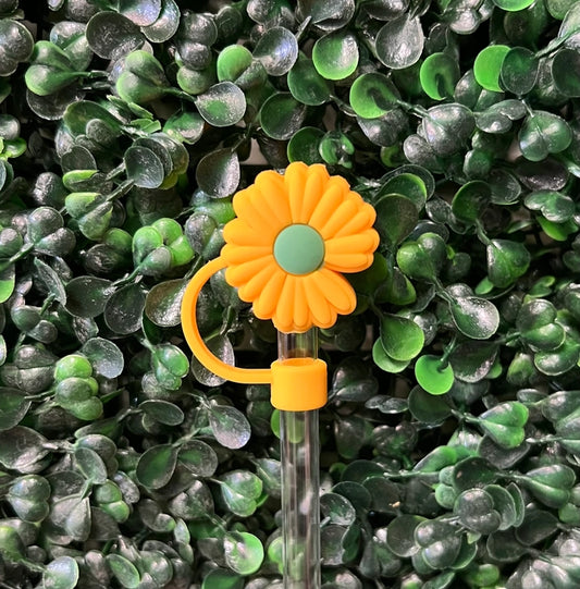 10mm Straw Topper - Orange Flower w/Green Center