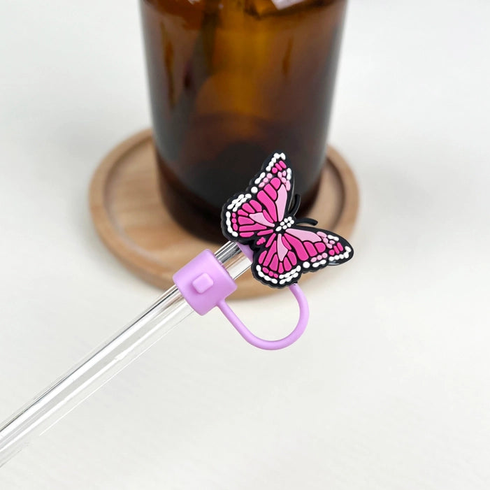 8mm Straw Topper - Butterfly - Pink