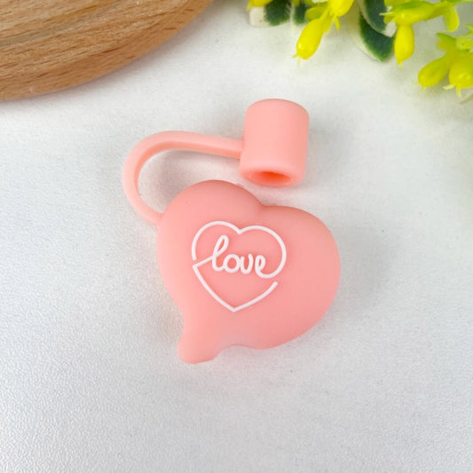 8mm Straw Topper - Pink Heart With Love