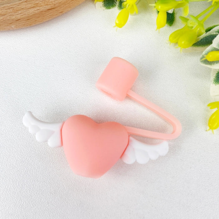 8mm Straw Topper - Pink Heart With Wings