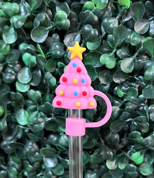 10mm Straw Topper - Pink Christmas Tree