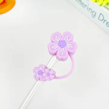 10mm Straw Topper - Purple Flower