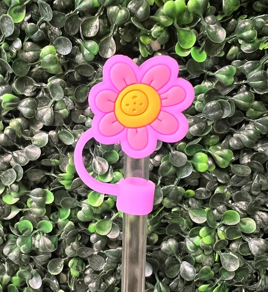 10mm Straw Topper - Purple Flower w/Yellow Center