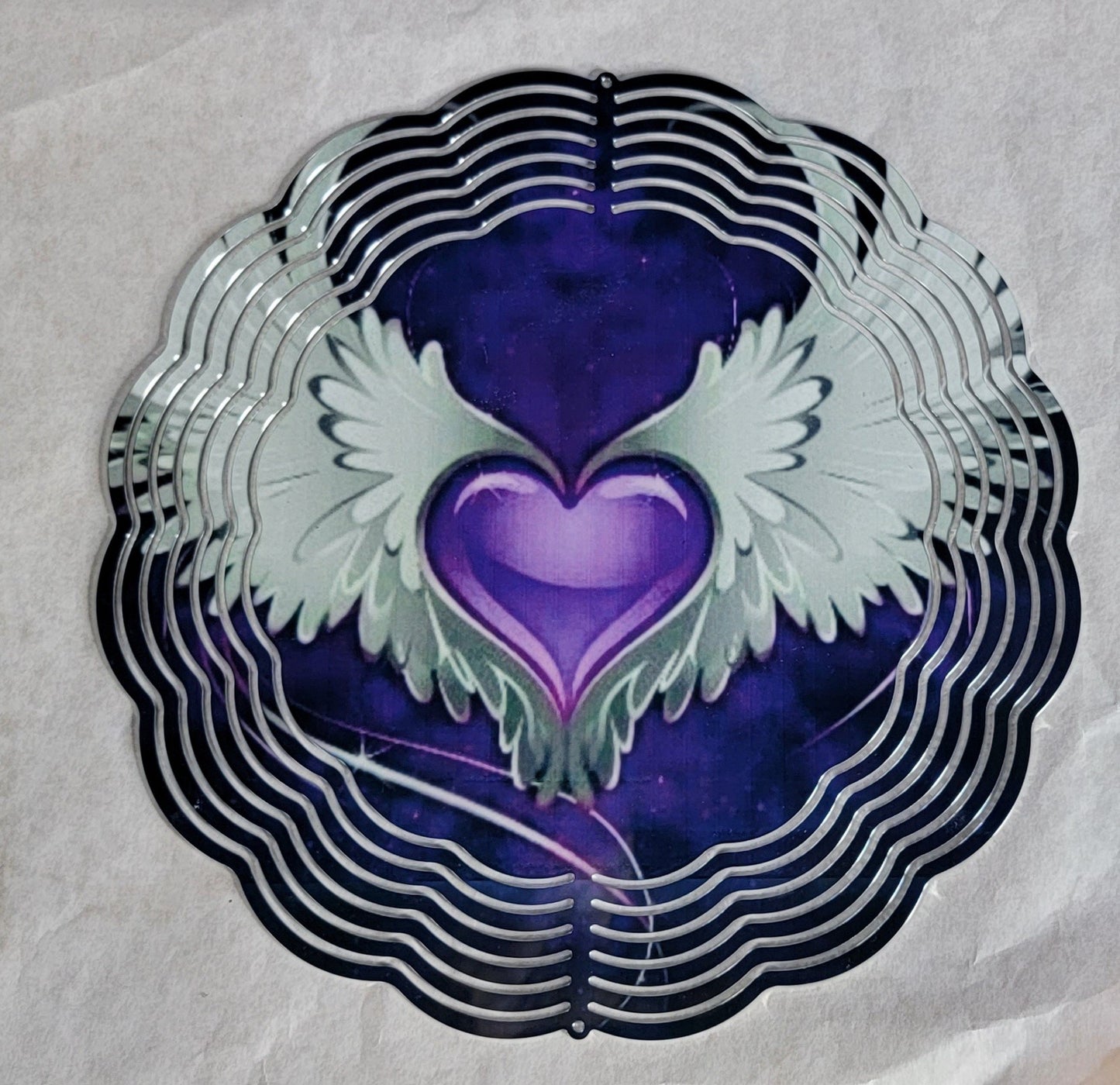 Purple Heart With Wings 10 inch Wind Spinner