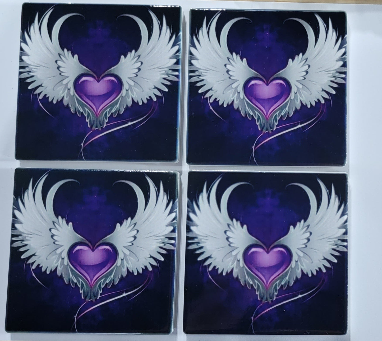 Sublimation Set of 4 Coasters - Purple Heart With Wings