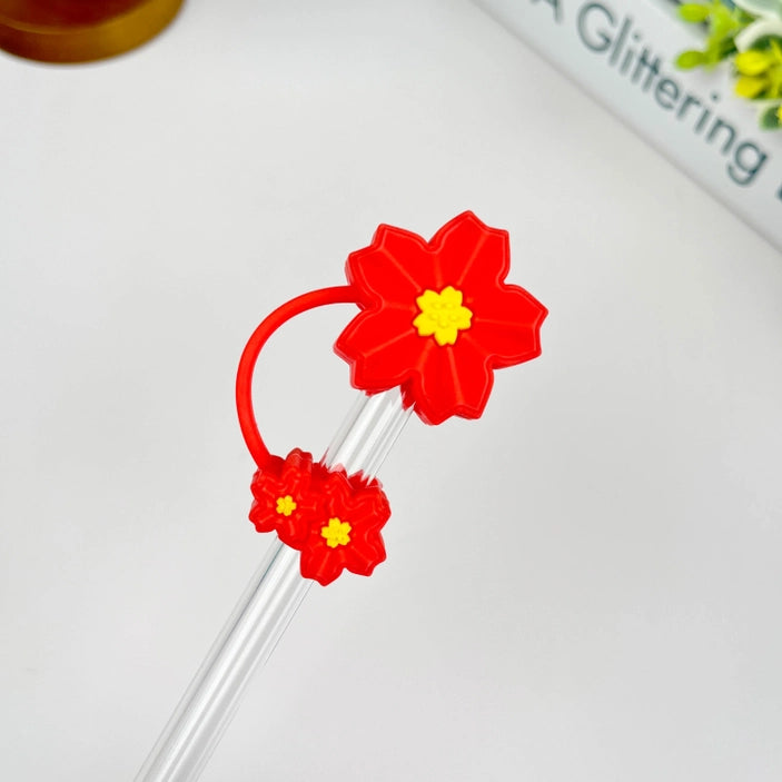 10mm Straw Topper - Red Flower