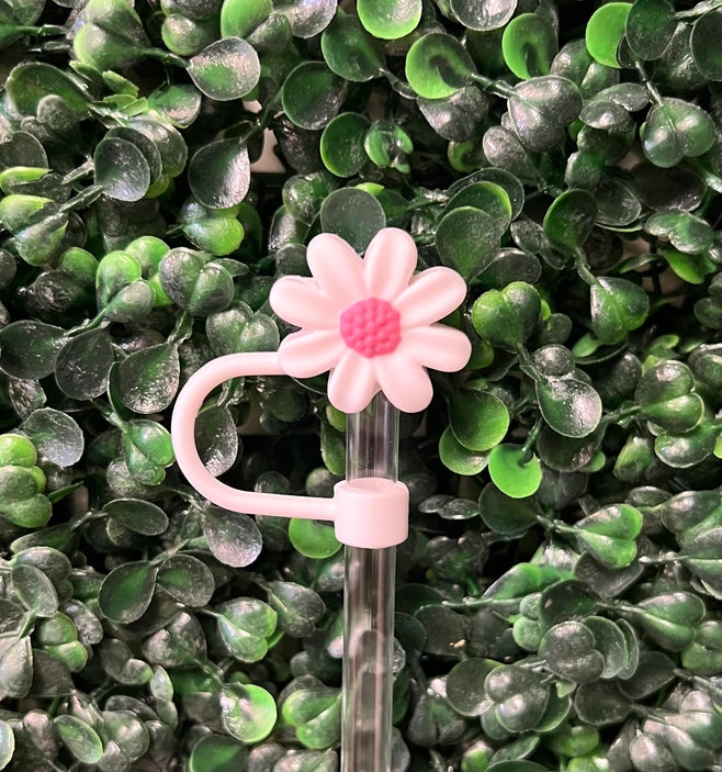 10mm Straw Topper - White Daisy w/Pink Center