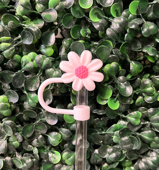 10mm Straw Topper - White Daisy w/Pink Center