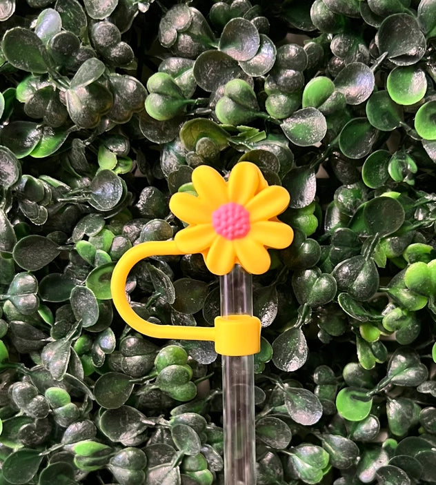 10mm Straw Topper - Yellow Daisy w/Pink Center